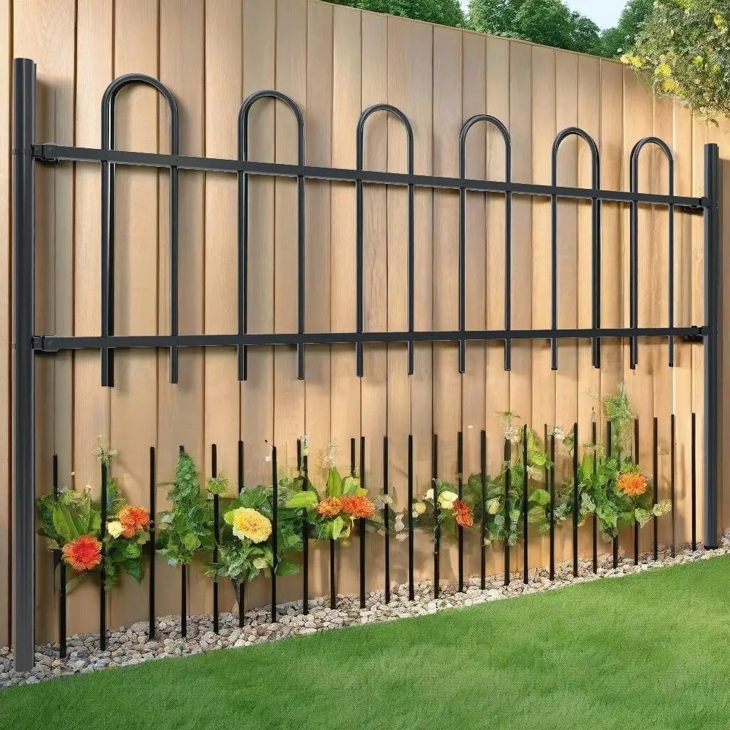 27.9ft Black Steel Garden Fence with Hoop Top - Durable & Stylish Outdoor Barrier