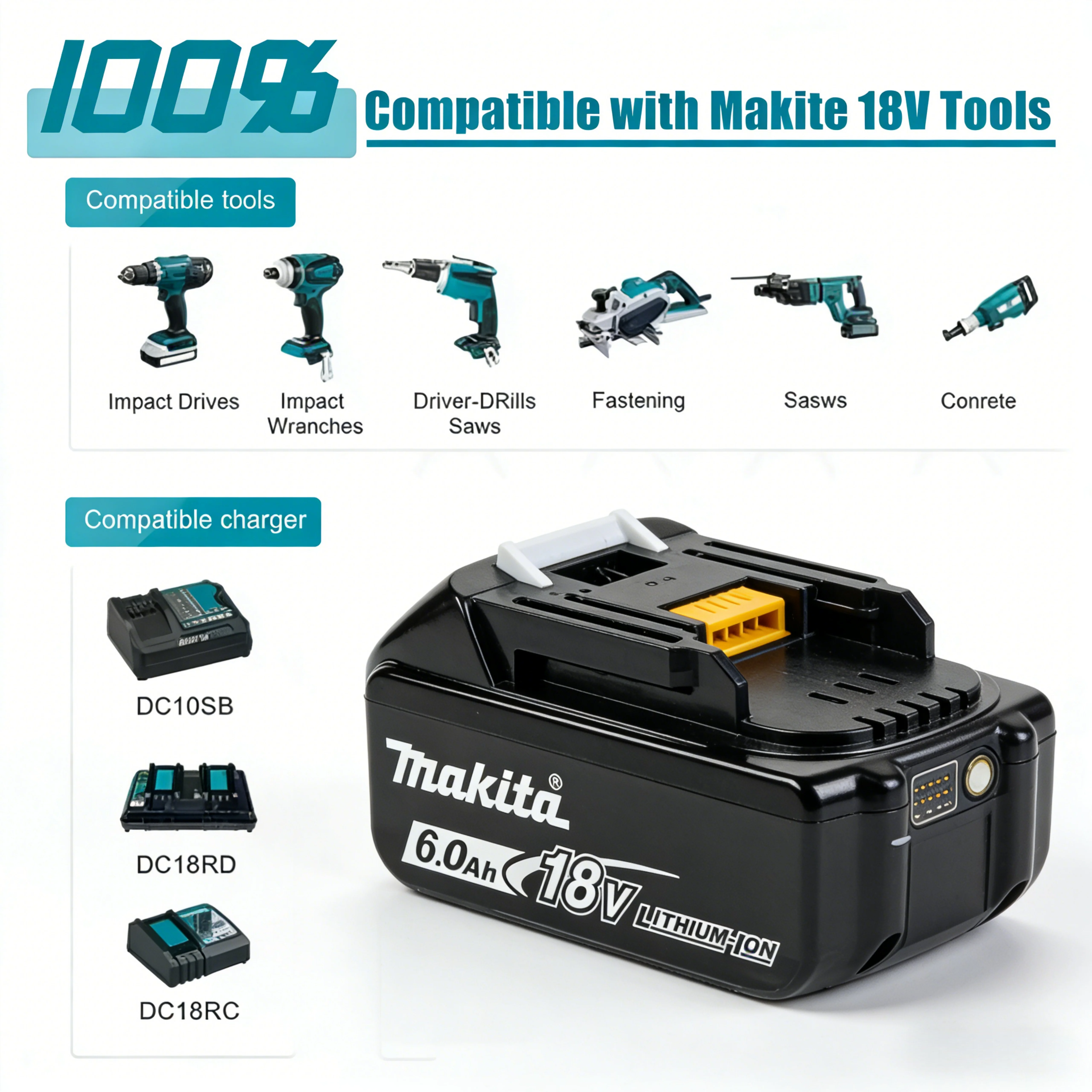 100% Original Makita Battery, 18V Tools Lithium Battery 6Ah for Makita DTW700 DDF487 DTD173 DGA404 HR140D DJV182 - view 5