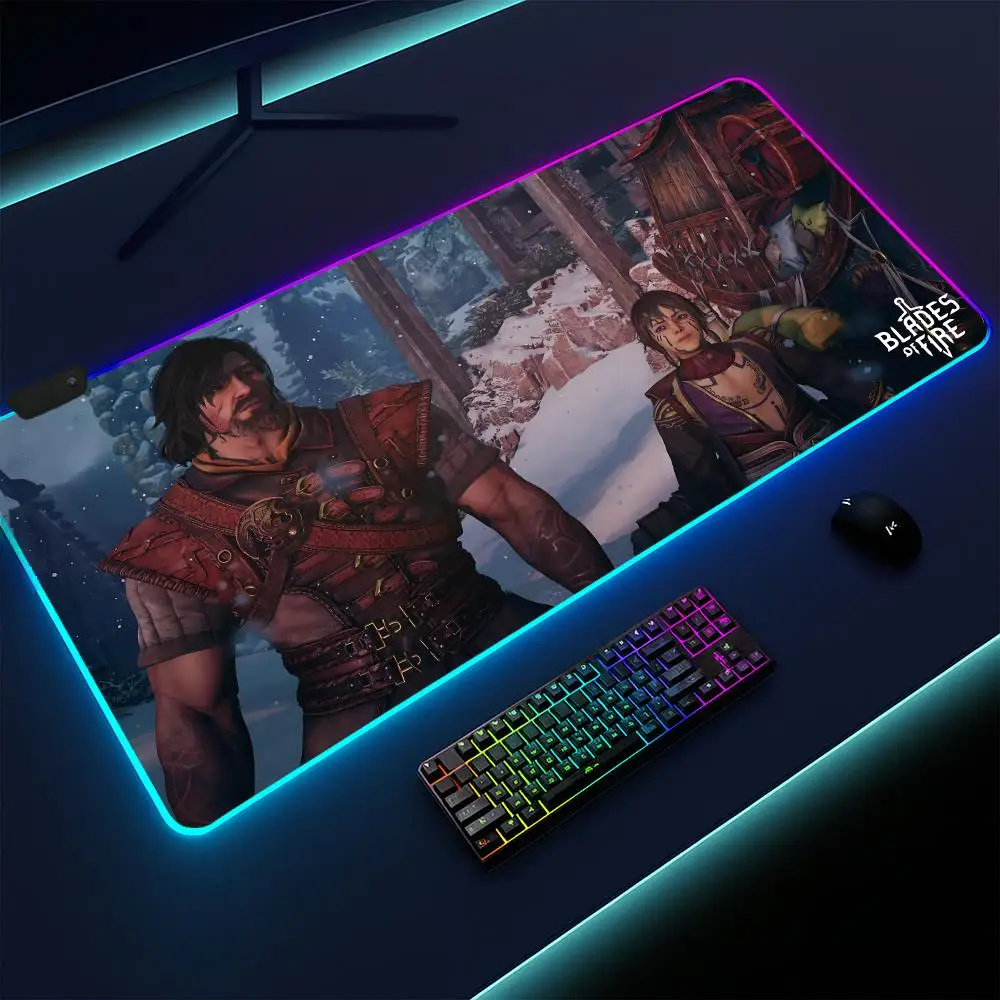 

Blades Of Fire Mouse Pad Gaming mat, LED lighted, non-slip base, waterproof, large deskpad, soft surface