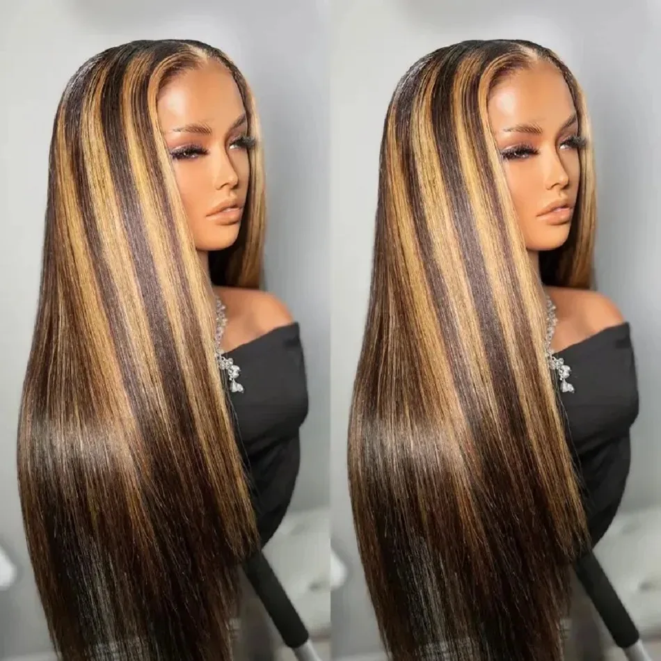 Highlight 32 34 Inch 200 density 13x5 13x6 Lace Front Human Hair Straight Transparent Lace Frontal Wig Brazilian For Black Women