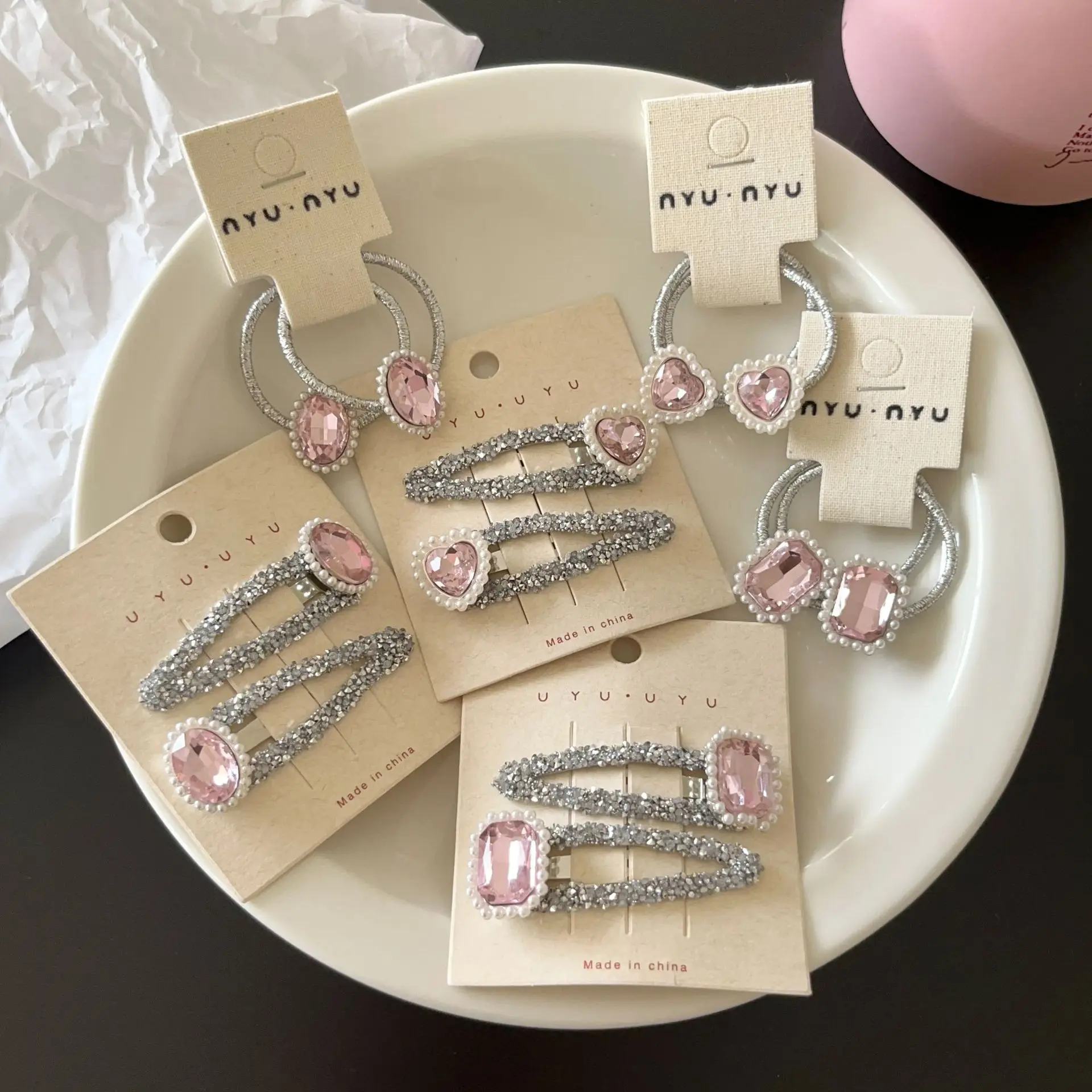 Kids Hair Accessories 2 Pack Multicolor Rhinestone Crystal Glitter Clips and Ties for Girls Daily Use Secure Non Slip Hold