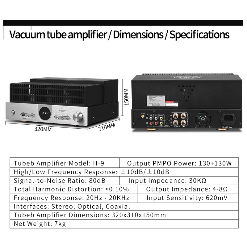 Multifunctional HIFI Audio Home TB High-power Triode Bass Vacuum Tube Amplifier With Coaxial Fiber Audio System