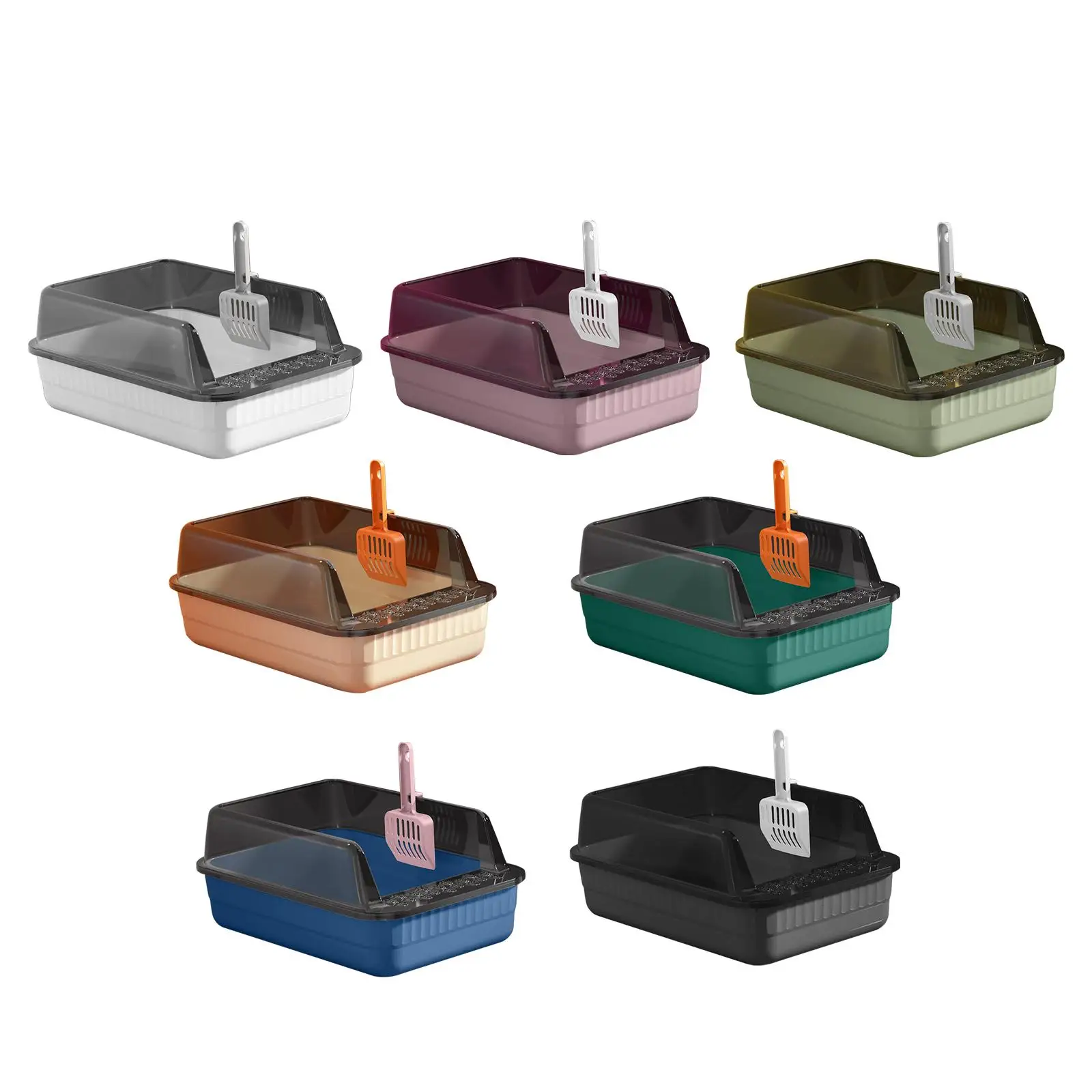 Cat Litter Tray Open Top with Scoop High Sides Semi Enclosed Sturdy Anti Splash Smooth Bottom for Small Guinea Pig