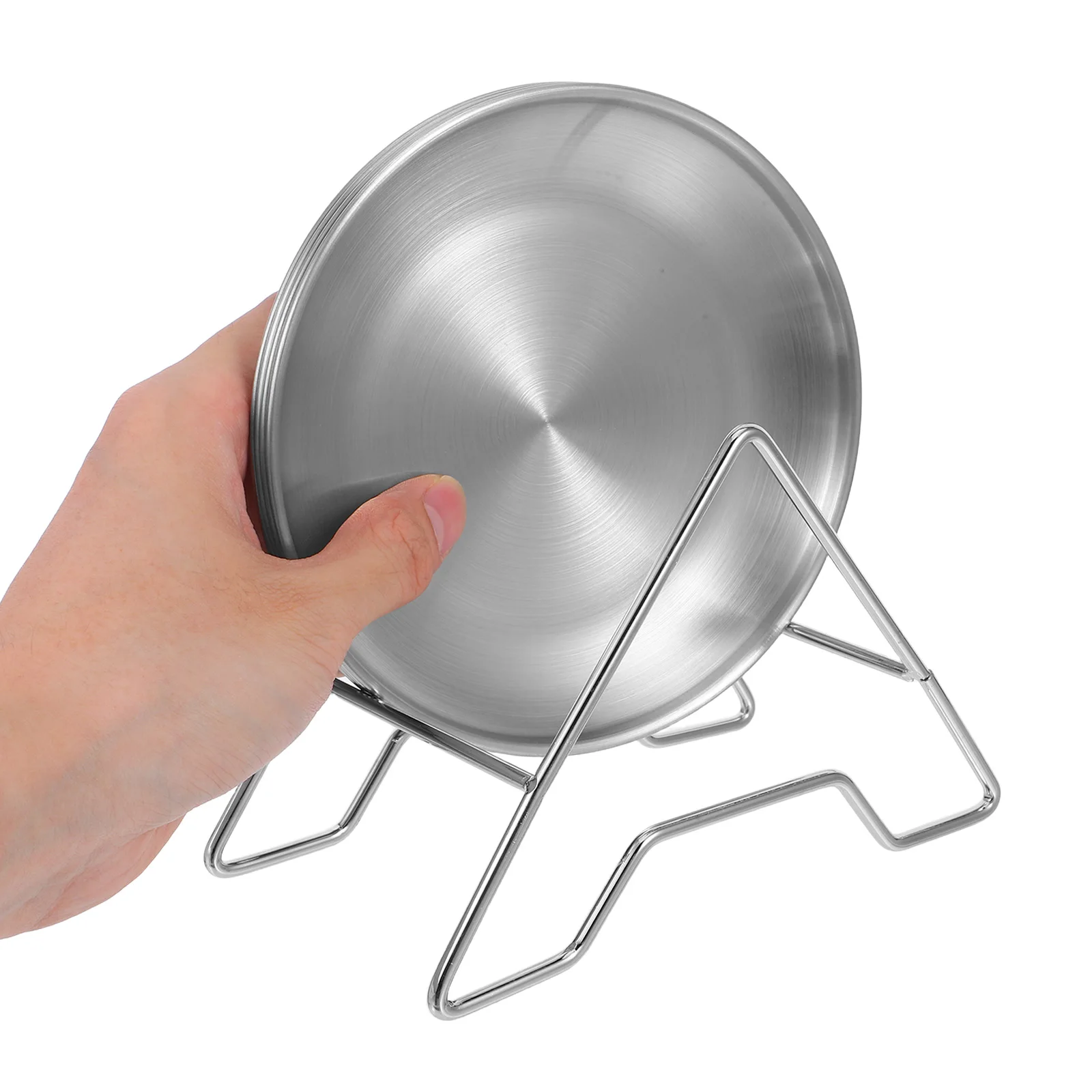 

Stainless Steel Dinner Plate Salad Buffet Plates with Rack Pizza for Serving Trays Round Snack Dessert