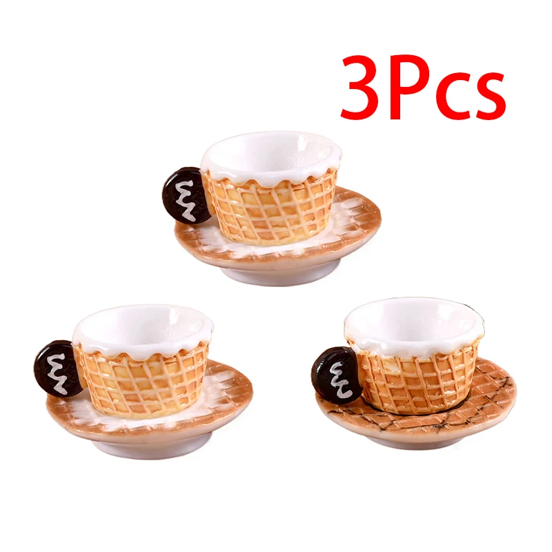 3er Set Miniatur Puppenhaus Latte Kaffeetasse Mini Tasse Modell Spielzeug für Home Decor Zubehör