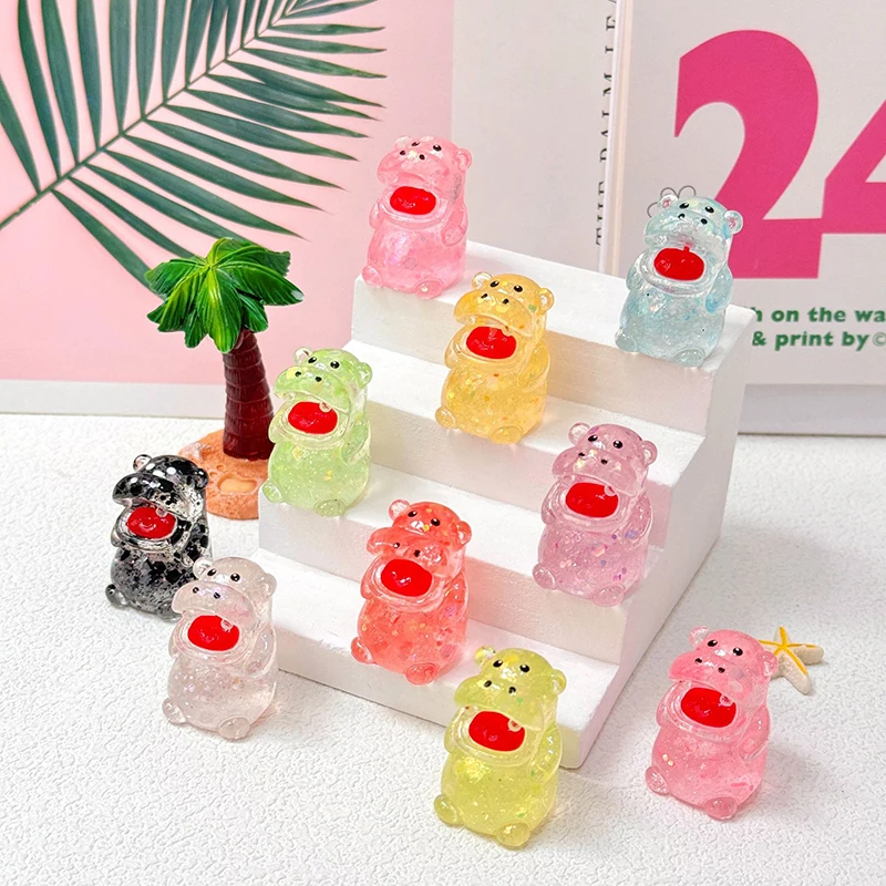 5Pcs/Set Mini Stereoscopic Glitter Hippos Miniature Craft Fairy Garden DIY Kid Bedroom Room Ornament Home Desktop Decoration