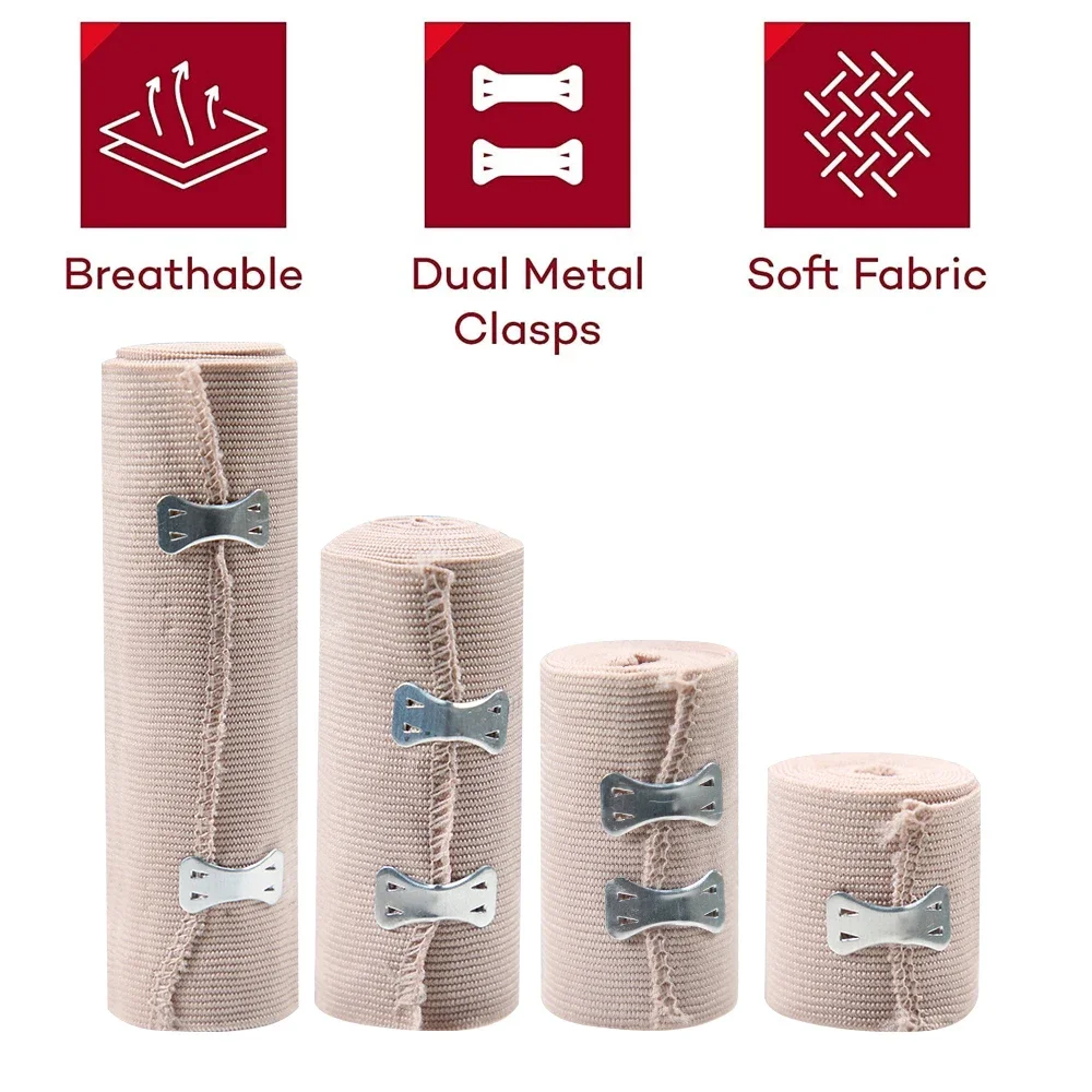 1 Roll Premium Elastic Bandage Wrap,Cotton Latex Free Compression Bandage Wrap with Self-Closure,Support & First Aid for Sports