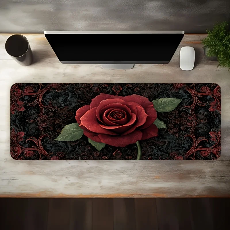 Vintage Metal Rose Art Large Gaming Mouse Pad Non Slip Washable Rubber Base Oversized Office Desk Decor Mat