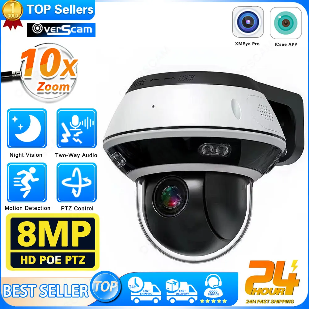 

4K 8MP Dome POE PTZ IP Camera 10X Optical Zoom Vandalproof Outdoor Audio P2P CCTV Security Surveillance Cameras XMeye Pro App