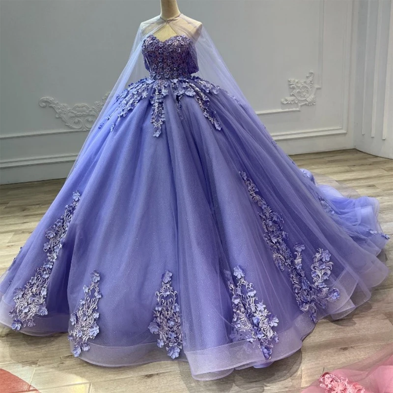 Luxury Real Image Quinceanera Dresses With Cape Luxury Crystal 3D Flower Applique Princess Prom Birthday Vestidos De 15 Años