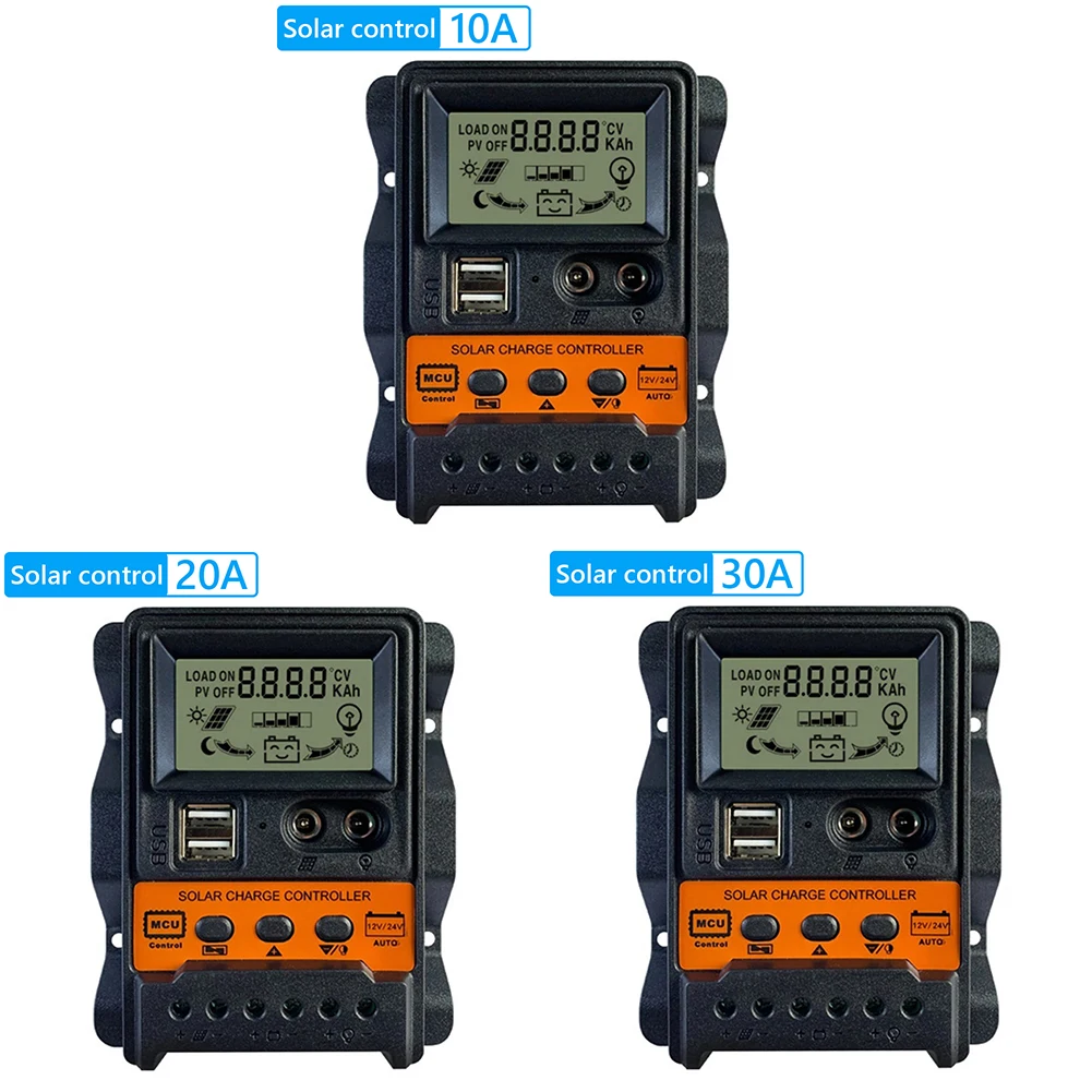 10A/20A/30A Солнечный регулятор ШИМ-контроллер 3-ступенчатый ШИМ-регулятор солнечной панели Регулятор заряда солнечной батареи для солнечных панелей