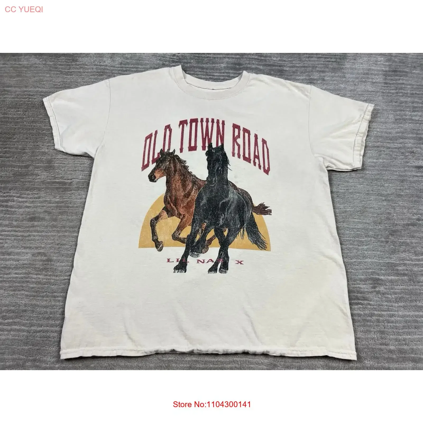Camiseta Lil Nas X para Adulto, Talla M L, Color Beige, Estilo Old Town Road, Algodón Vintage Lavado, Suave, para Uso Diario, Ropa Urbana con Estilo