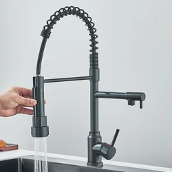 Rubinetto da cucina a molla estraibile miscelatore monocomando acqua calda fredda per lavello da cucina rubinetto a doppio beccuccio rubinetti gru