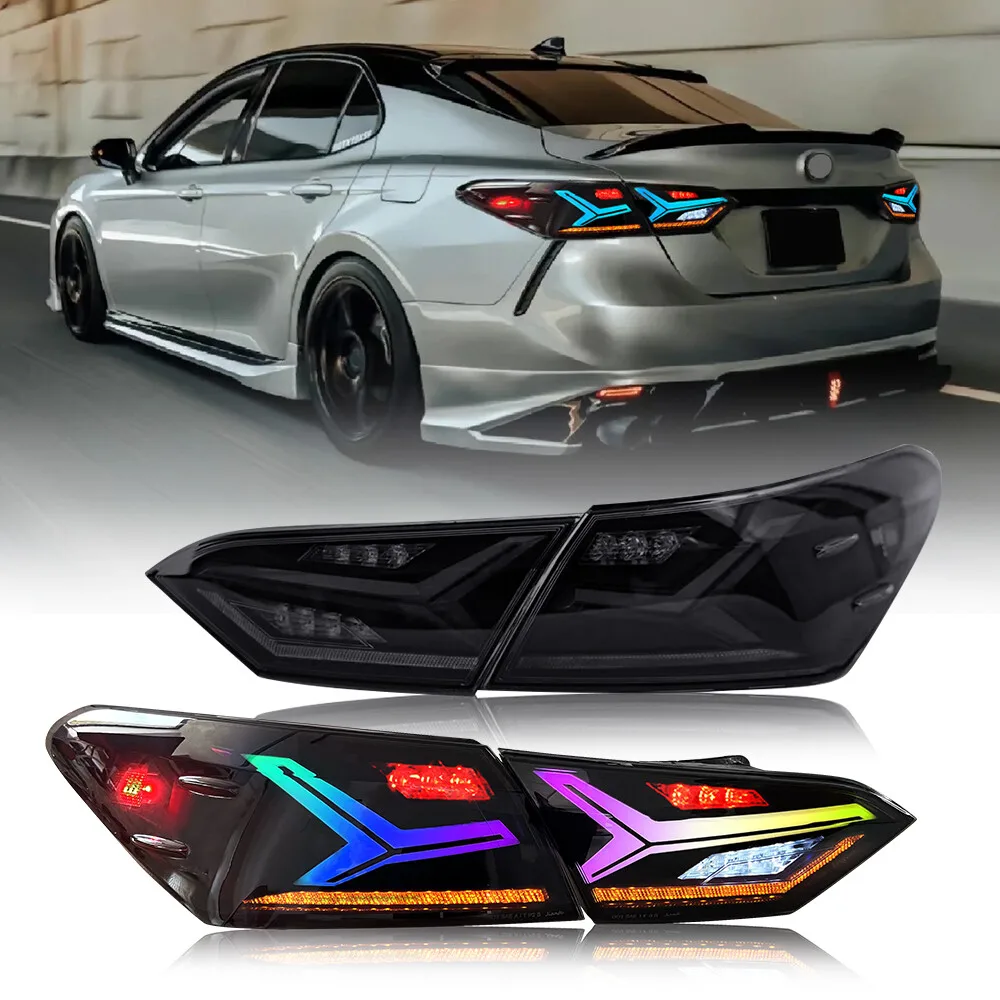

Цветной светодиодный задний фонарь RGB для Toyota Camry 8th 2018-2024, задние фонари в сборе, пара автомобильных фар, аксессуары