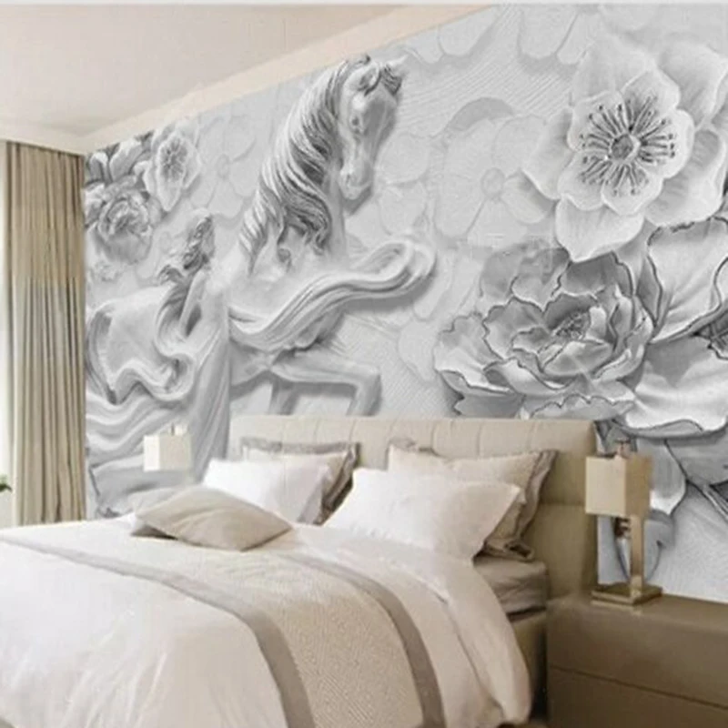 MU9191 Chinese-style 3d Nordic relief girl horse flower pattern home decoration TV bedroom background decorative painting paper