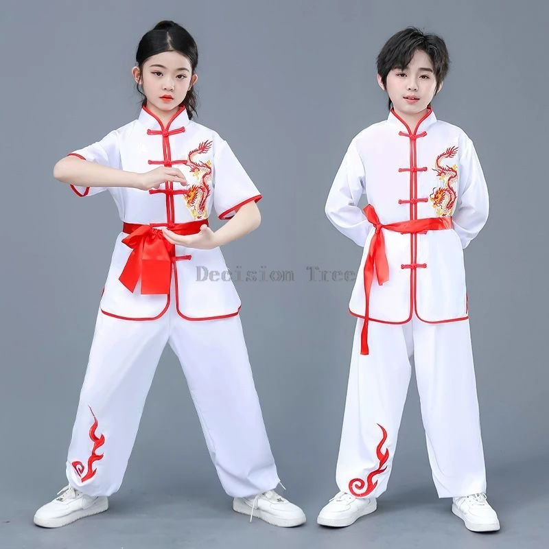 2025 drumprestatiekostuum Chinese creatieve kungfu-uniform voor kinderen, tai chi vechtsportkleding voor basisschool- en middelbare studenten