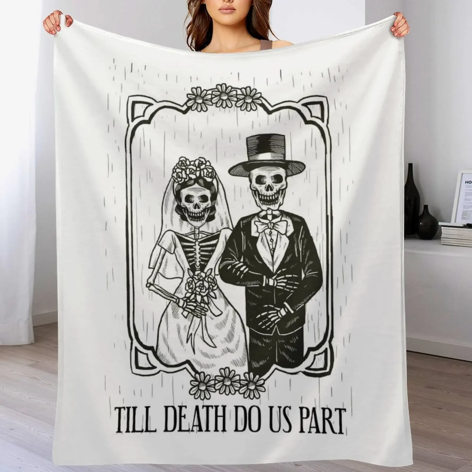 

Till Death Do Us Part Skeleton Wedding Couple Valentines Day Gift Throw Blanket warm winter Furrys Blankets