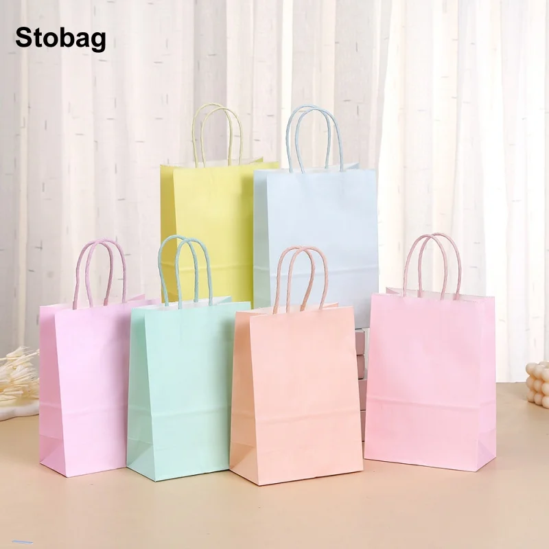 

StoBag 24pcs Color Kraft paper Gift Tote Bags Packaging Handbag Children for Candy Snack Storage Pouch Birthday Party Favors