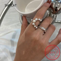 INS Fashion 925 Sterling Silver Pearl Finger Rings Charm Women Irregular Simple Geometric Birthday Party Jewelry Gifts