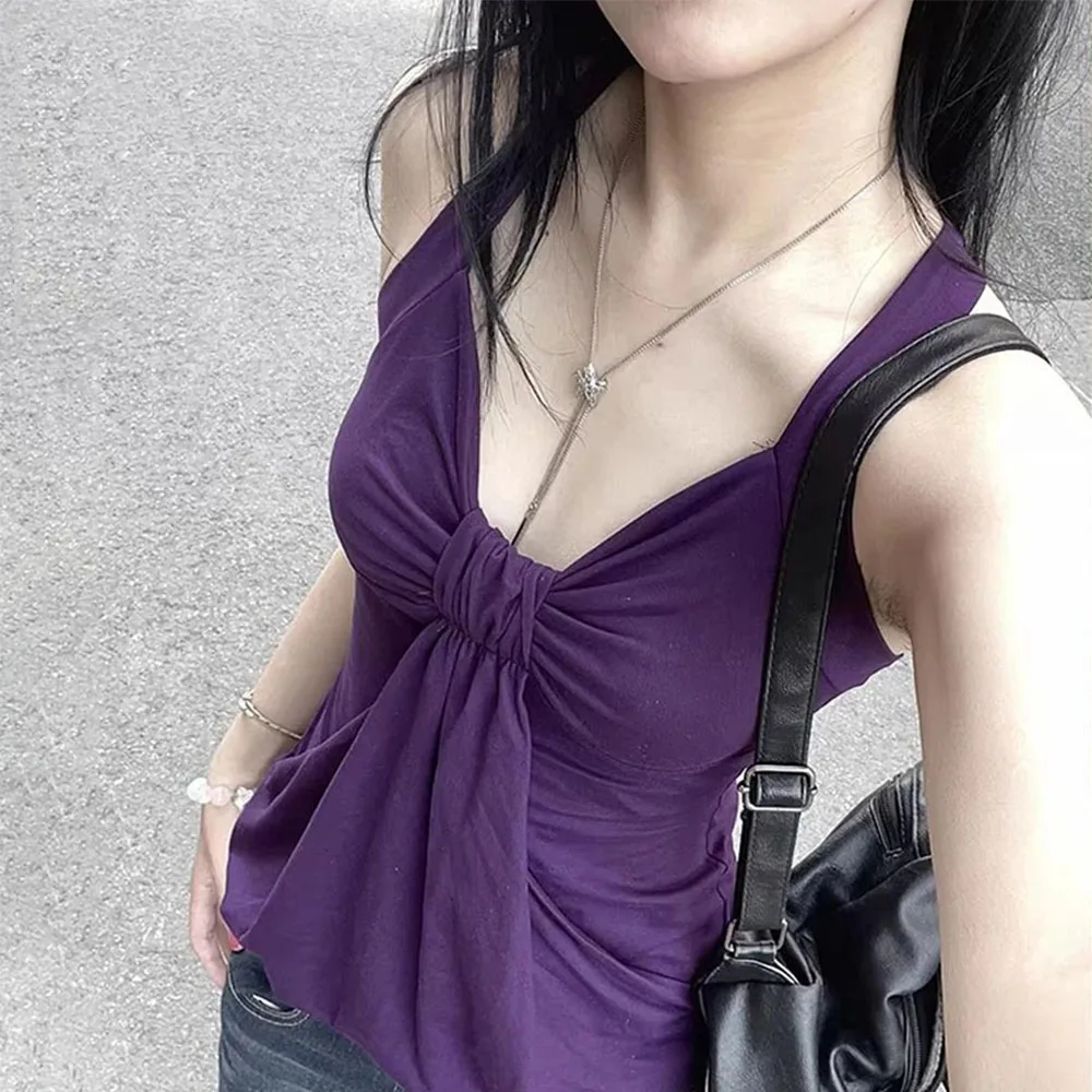 Purple Tank Tops Sleeveless Summer Tops Korean Fashion Youthful Woman 2000s Clothes Y2k Casual Tanks Chic Tanks & Camis