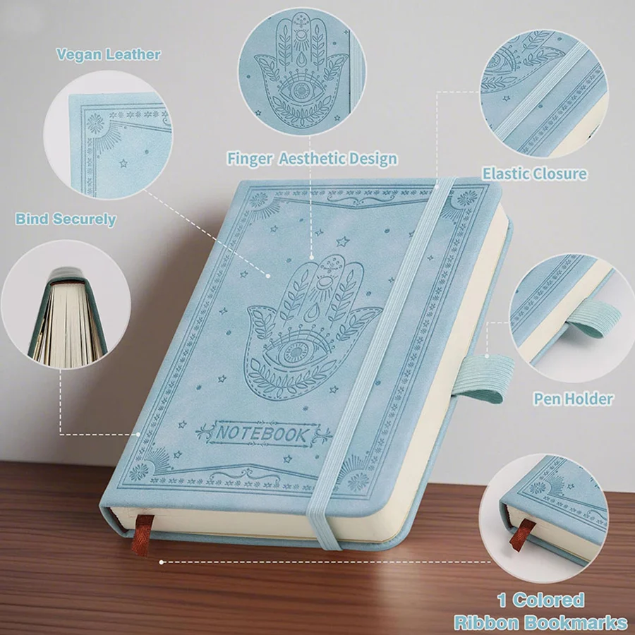 Leder-Taschen-Notizbuch, liniertes Tagebuch, A6, Hardcover-Leder-Notizbuch, 288-seitiges Finger-Notizbuch mit ästhetischem Gebunden