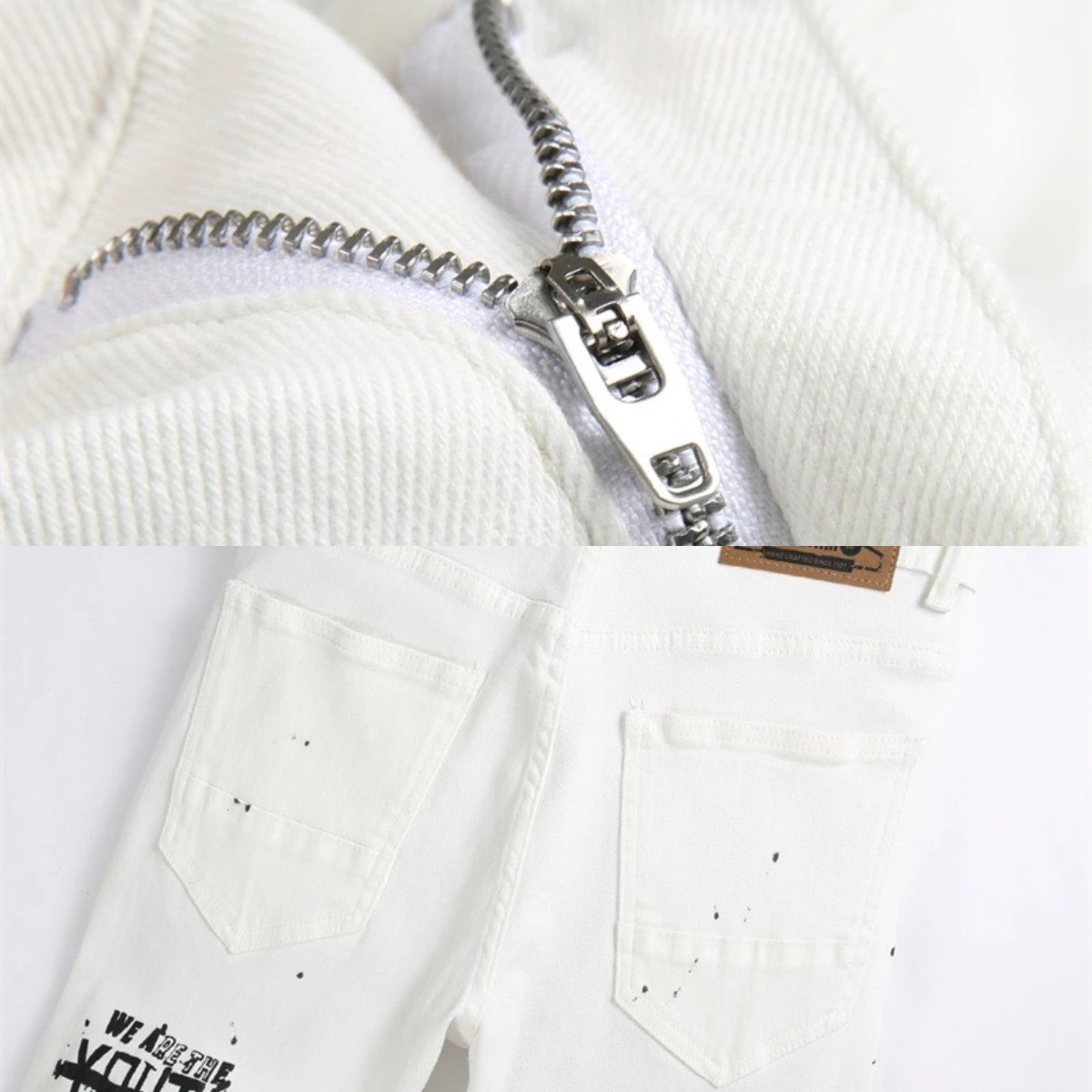 Speckled Ink Dot Jeans Men Big Pocket Graffiti Scratched High Elastic 3D English Zipper Slim Fit Embroidery Pants Soft Cotton 24