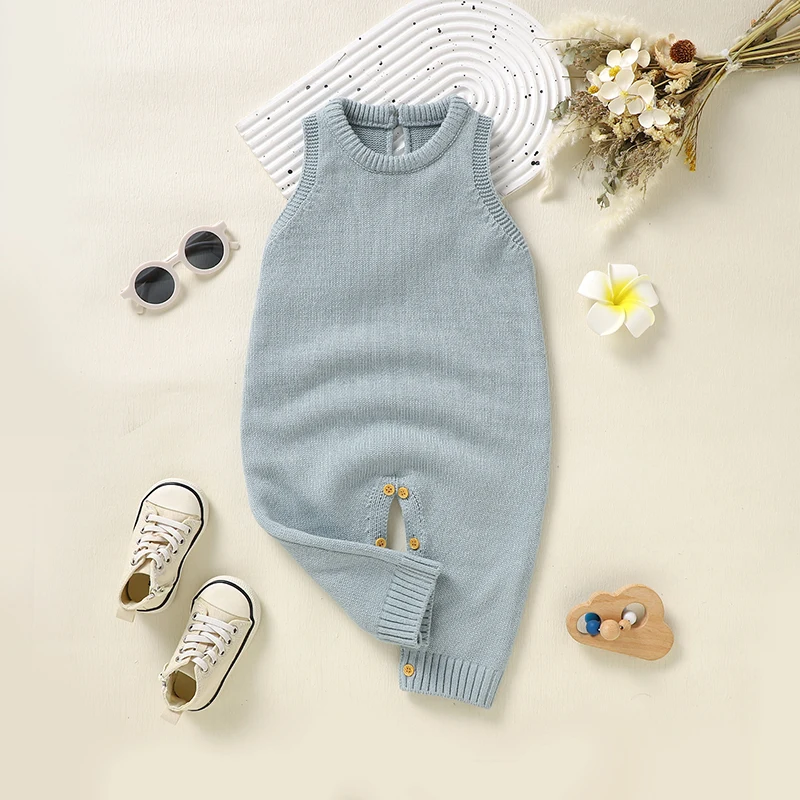 

Детские комбинезоны для детей 0-18 м, вязаные цельные комбинезоны для новорожденных мальчиков и девочек, повседневные однотонные свитера без рукавов, комбинезоны для малышей, одежда