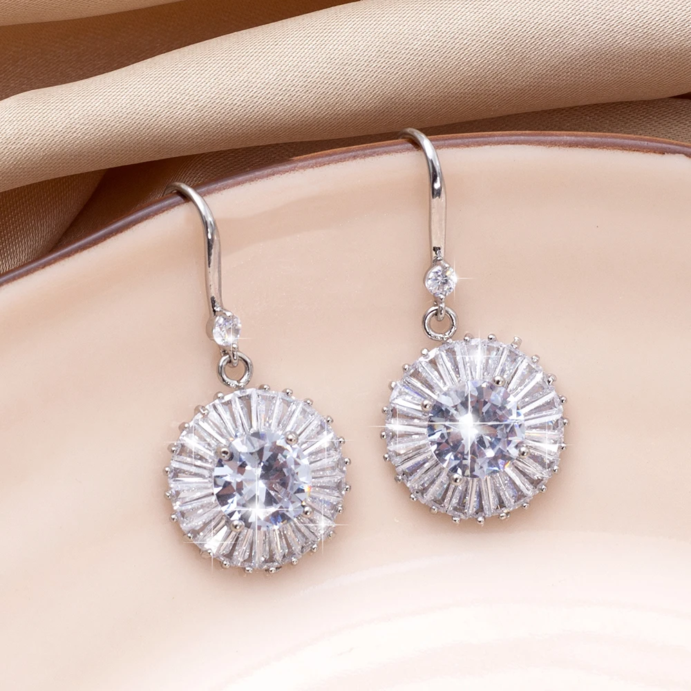 Summer Vacation Fashion Circular Sunflower Zircon Earrings For Women Luxury Crystal Trend 2024 Products Wedding Party Jewelry