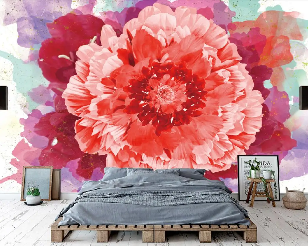 Customized wallpaper photos hand-painted peony mural large living room bedroom mural home decoration flowers 3d wallpaper