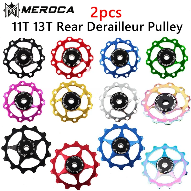 MEROCA 2pcs MTB Road Bike Rear Derailleur Pulley Set Bicycle Jockey Guide Wheel Support 8-11 Speed 11T 13T for Shimano Sram