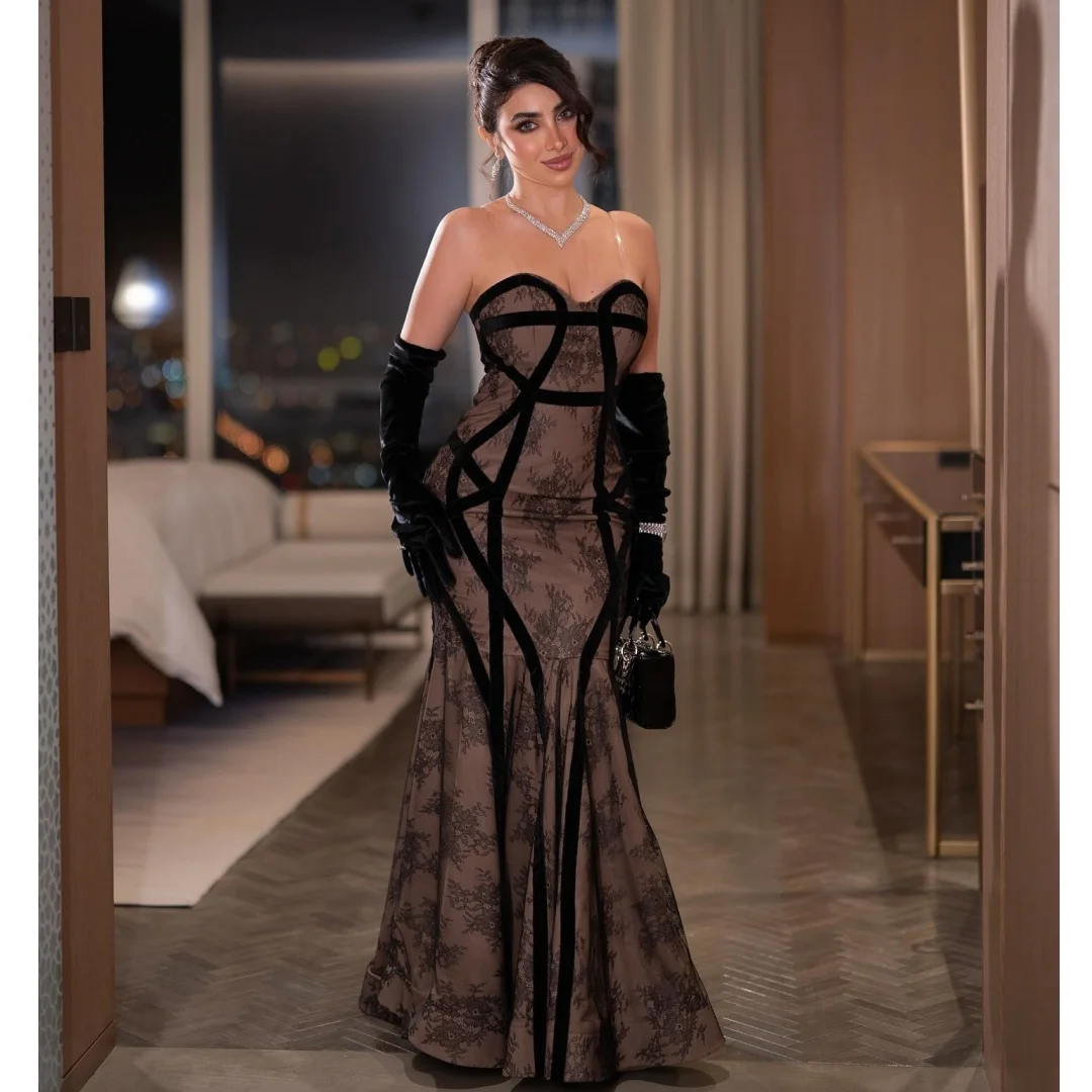 

Sexy Black Mermaid Evening Dress Gorgeous Backless Lace Vestido de Fiesta Customized Arabic Duabi Floor Length Prom Dresses