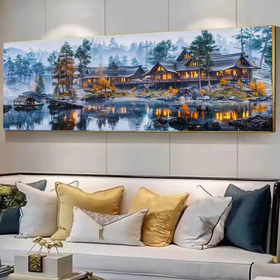 

Autumn Lakeside Wooden House Scenery Diamond Painting Kits for Adults, Diamond Art Kits for Beginners, DIY 5D Full Drill Gem