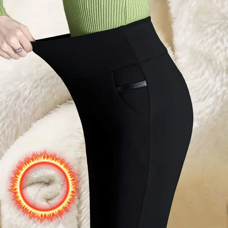 Frauen Winter warme Hosen Samt dicke Hose hohe Taille elastische mittlere Alter Mutter Stretch gerade 5xl Pantalones