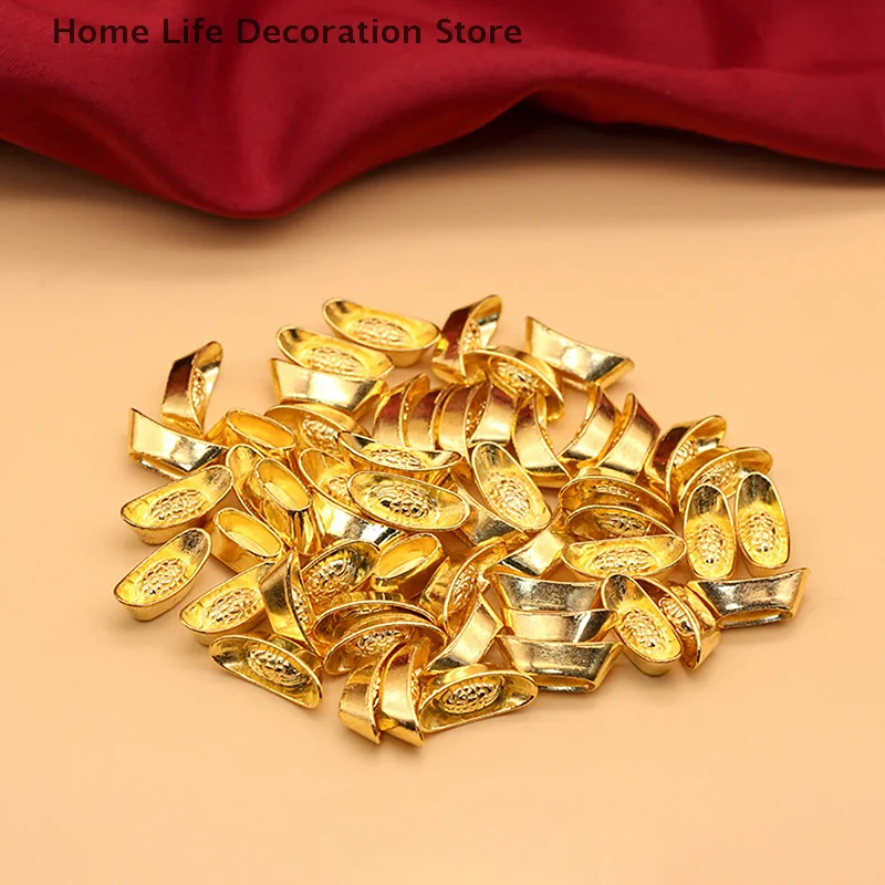 10pcs Ingot Gold Chinese Yuan Bao Wealth Feng Shui Golden Statue Ingots Decor Ornament New Year Bar Lucky Money Prosperity Craft