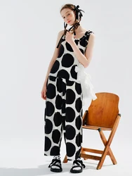 imakokoni Original Velvet Pressed Wrinkle Black Polka Dot vest wide leg pants summer casual Women's suit 234093