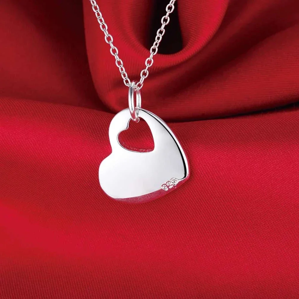 Collar con colgante de corazón romántico de Plata de Ley 925 para mujer, regalos de Navidad, joyería de lujo para fiesta y boda, venta al por mayor