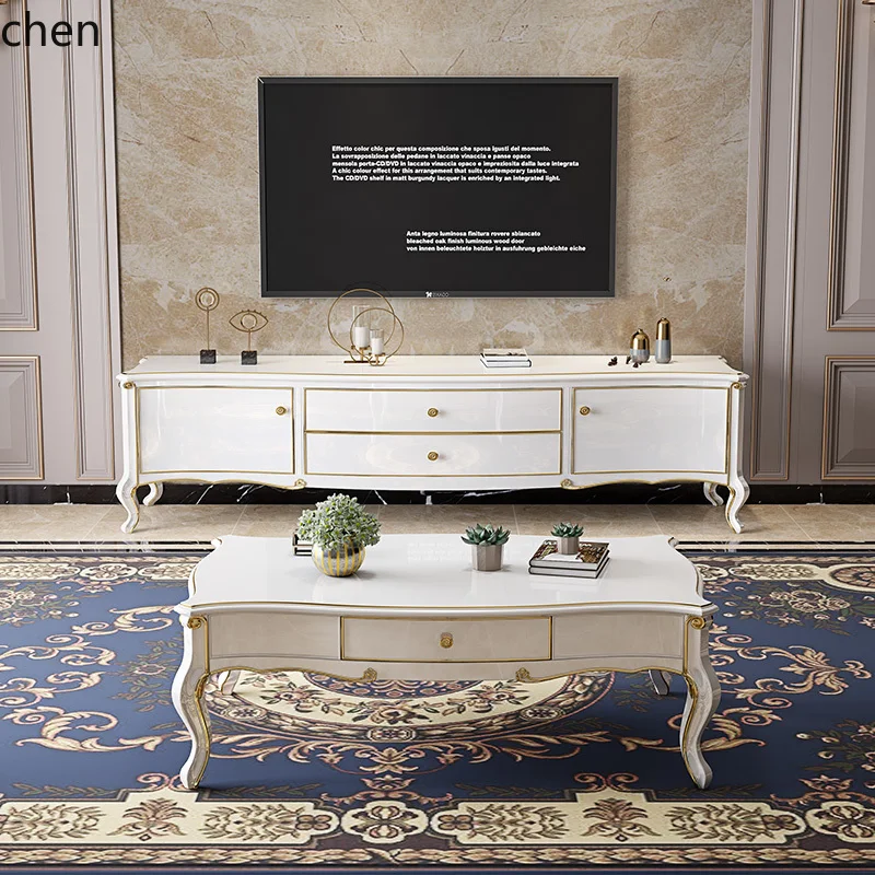 

ZML coffee table TV cabinet combination modern simple small apartment solid wood living room floor cabinet furniture set