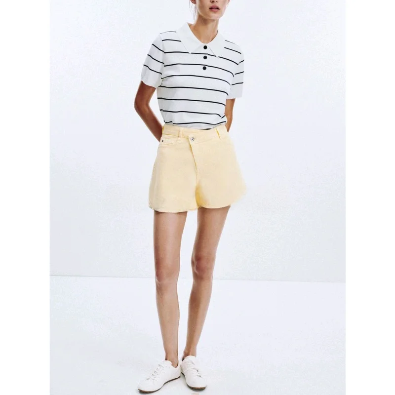 Hohe Taille, asymmetrisches Design, lässiger Denim, Orts Damen Faion, neue Sommerartes, leicht dehnbare Jeans mit geradem Bein