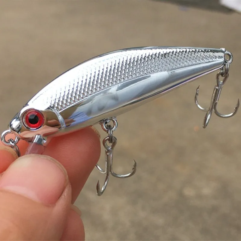 Ufishing Electroplated Silver Sinking Fishing Minnow Lure 6.5cm/10g Bass Pike Bait Wobbler