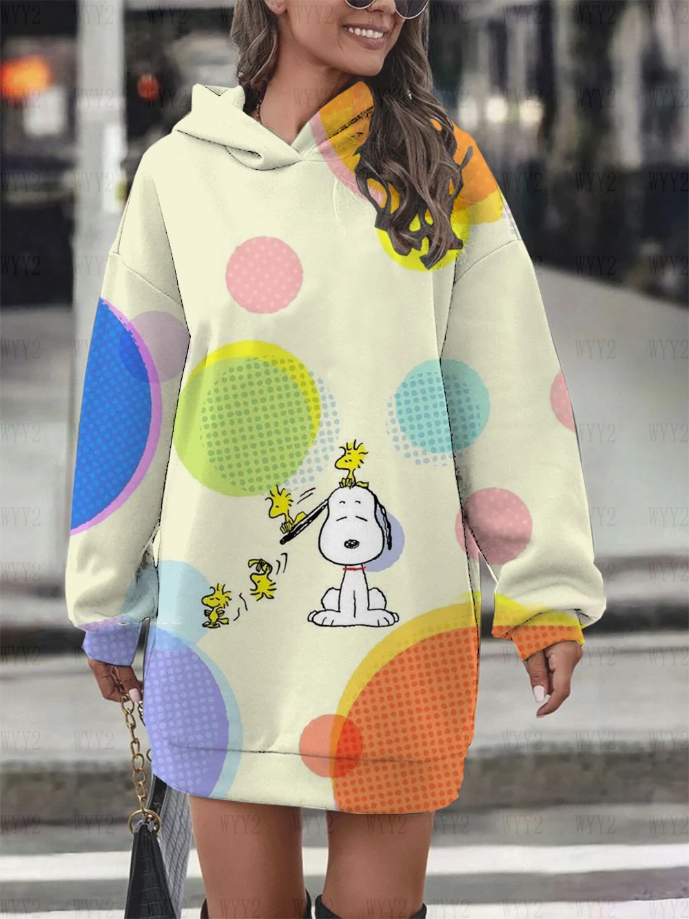 New summer Disney print Snoopy cartoon street loose casual cute hoodie women\'s long-sleeved hoodie dress