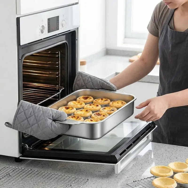 Stainless Steel Cooking Roasting Dish with Lid Oven Safe Baking Tray for Lasagna Cake Chicken Kitchen Use