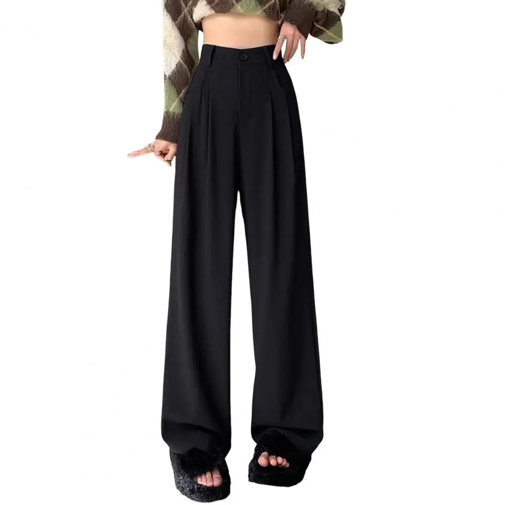 

2025 женские широкие брюки, однотонные брюки, стильные женские широкие брюки с высокой талией и карманами, офисные женские брюки, однотонные Co