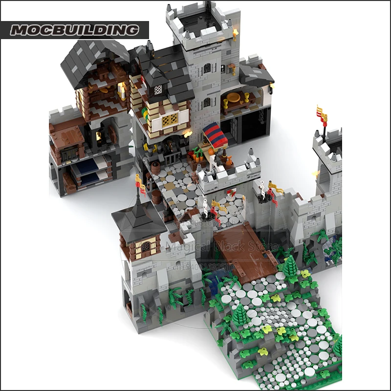 The Castle Gray MOC Building Blocks Medieval Stone Castle Technology Bricks DIY Assembly Model Creative Toy Education Xmas Gift