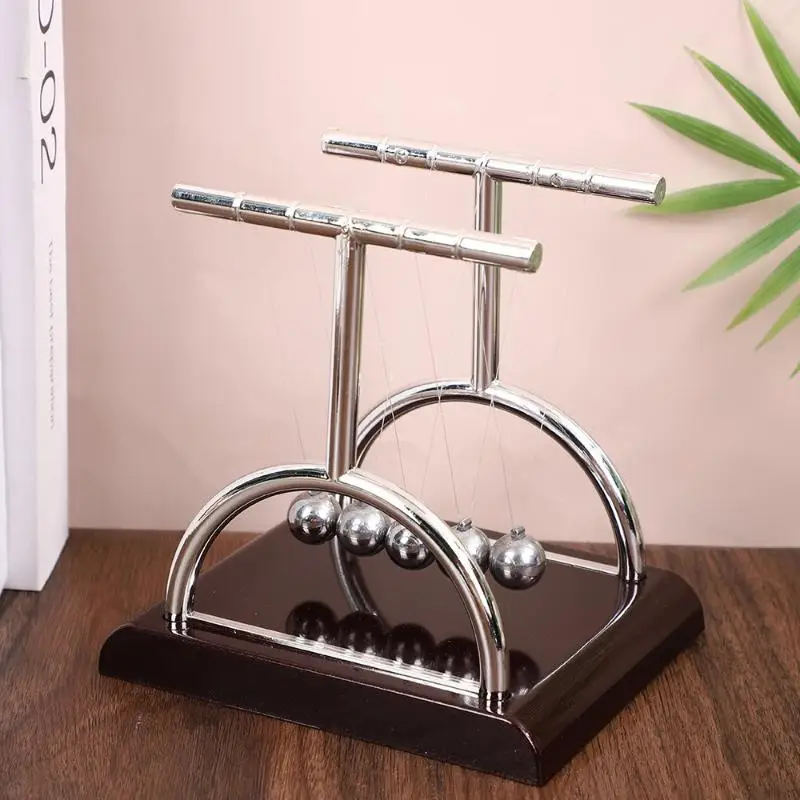 T Shape Newton Cradle Balance Pendulum Metal Swing Ball Physics Science Toy Desktop Ornament For Home Office Tabletop Decor Gif