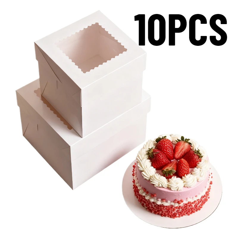 10 قطعة صندوق كعك أبيض قابل للطي للاستعمال مرة واحدة لحفلات أعياد الميلاد وحفلات الزفاف متجر الحلوى مخبز كعكة التعبئة والتغليف صندوق كعكة للاستعمال مرة واحدة