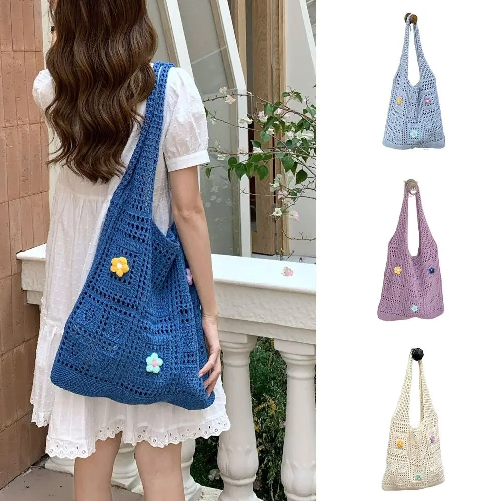 

Простая полая вязаная сумка-тоут, большая вместительная сумка, полая сумка на плечо, дышащая тканая пляжная сумка в богемном стиле, женская