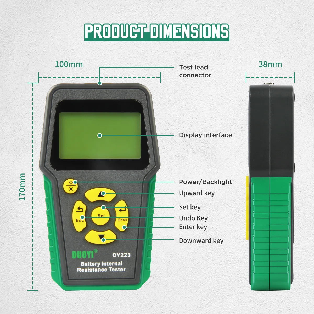 DUOYI DY223 Battery Internal Resistance Tester 4-Wire Kelvin Testing Lead acid&Lithium&Nickel cadmium&Alkaline batteries Tools