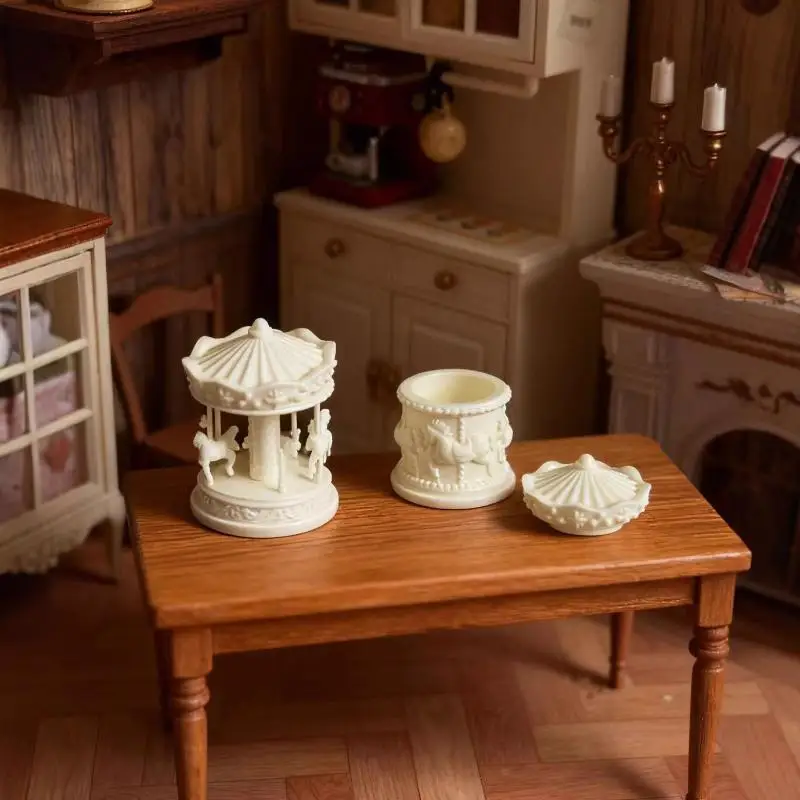 TE1Pcs Hars Speelgoed Poppenhuis Miniatuur Carrousel Mini Opbergdoos Model Poppenhuis Accessoires Koffie Opbergdoos Woondecoratie