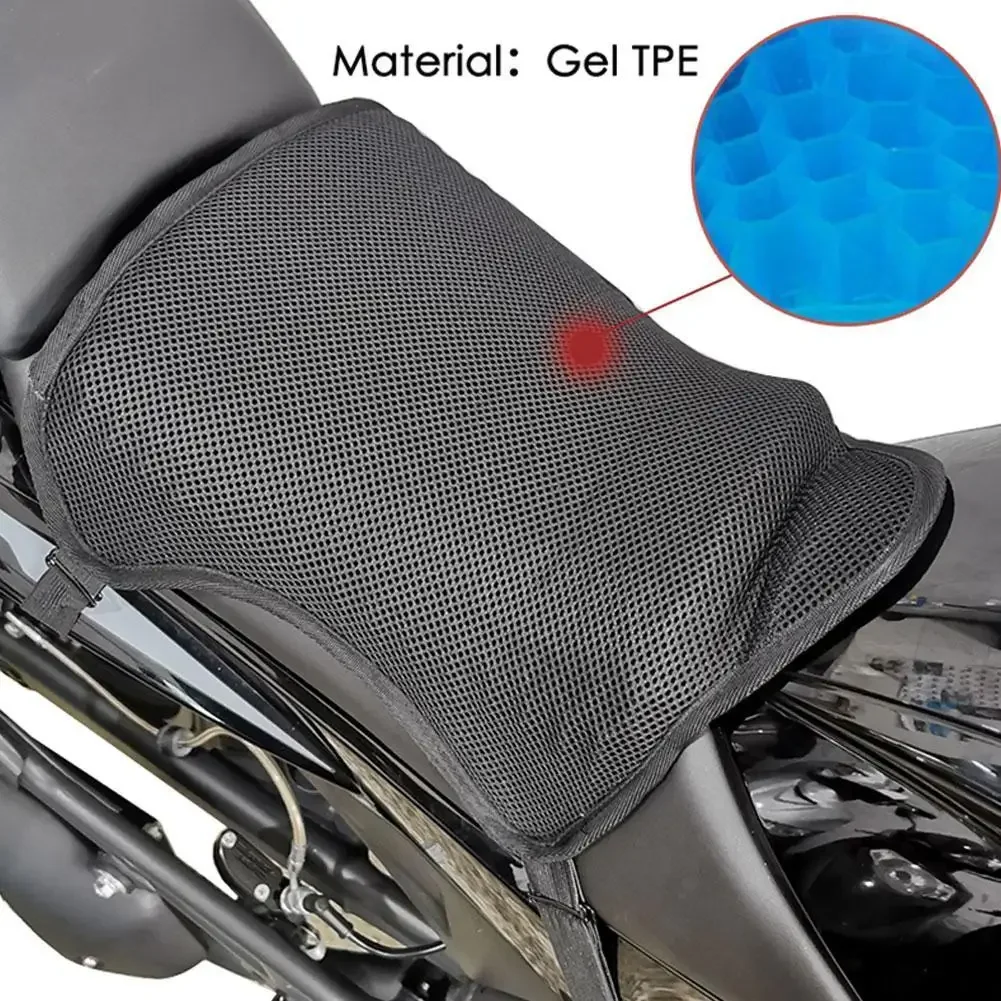 Almofada de gel para assento de motocicleta, respirável, isolamento térmico, capa de almofada de ar, antiderrapante, protetor solar, absorção de choque, quatro estações