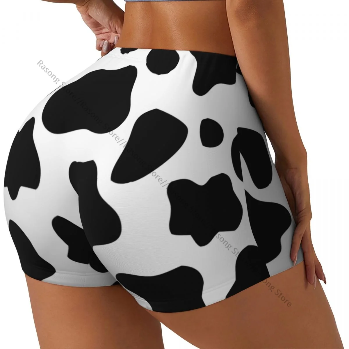 Sexy tight hip sports shorts Black And White Cow Pattern fitness women's comfortable yoga shorts